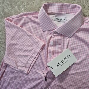 Collars and Co Dress Collar Polo Shirt Mens Small Pink Gingham Check Preppy Golf